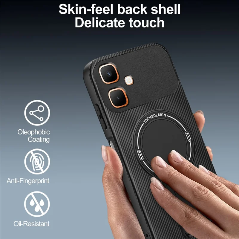 For Infinix Smart 20 4G Phone Case Carbon Fiber Texture PC + TPU Phone Cover with Kickstand - Black