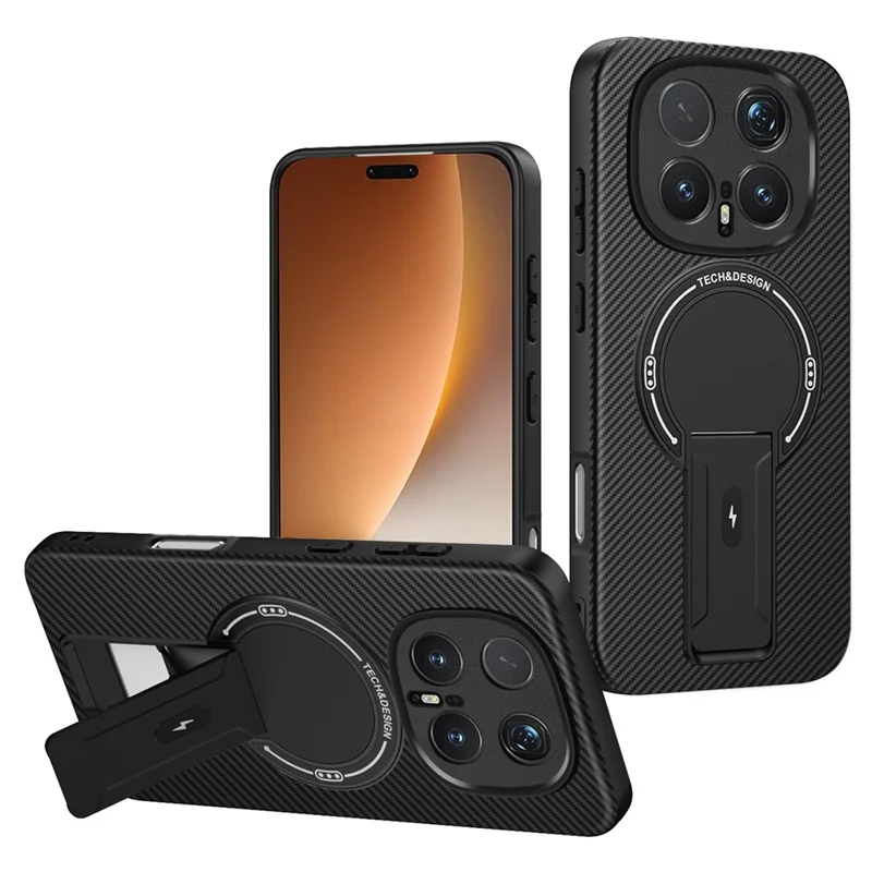 For Honor Magic8 Pro 5G Phone Case Carbon Fiber Texture PC + TPU Phone Cover with Kickstand - Black