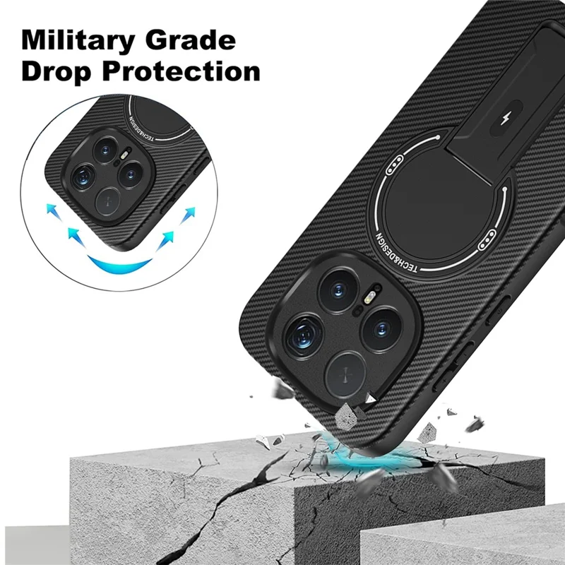 For Honor Magic8 Pro 5G Phone Case Carbon Fiber Texture PC + TPU Phone Cover with Kickstand - Black