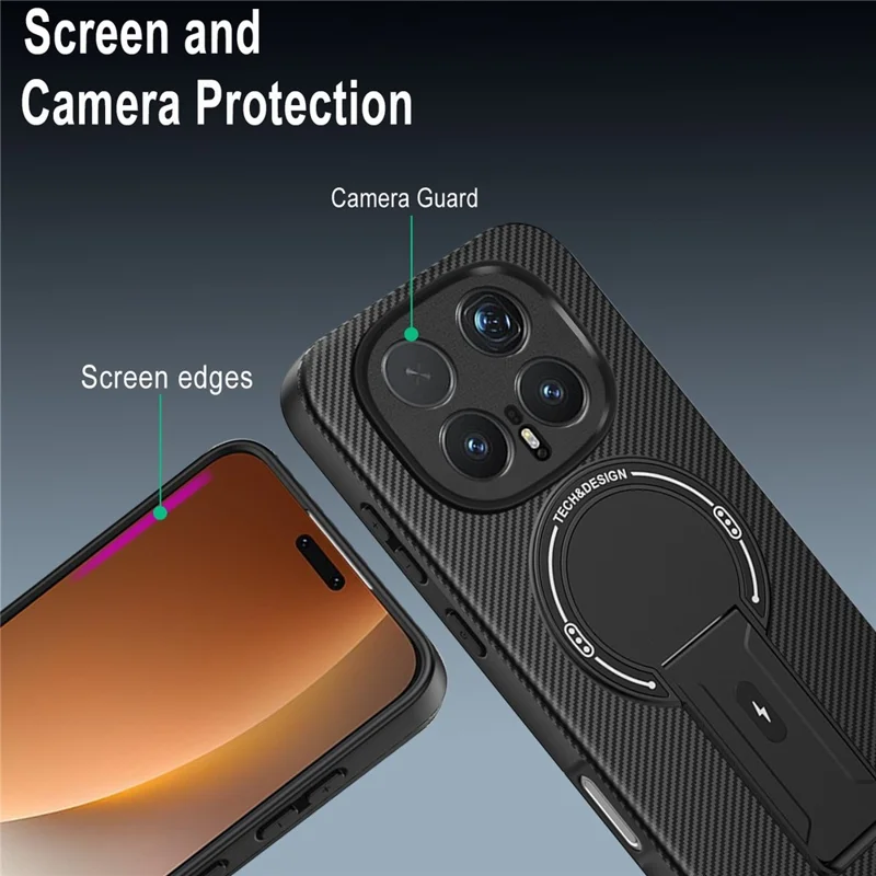 For Honor Magic8 Pro 5G Phone Case Carbon Fiber Texture PC + TPU Phone Cover with Kickstand - Black