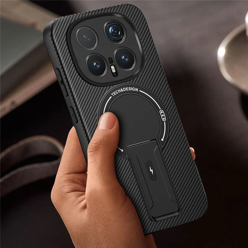 For Honor Magic8 Pro 5G Phone Case Carbon Fiber Texture PC + TPU Phone Cover with Kickstand - Black