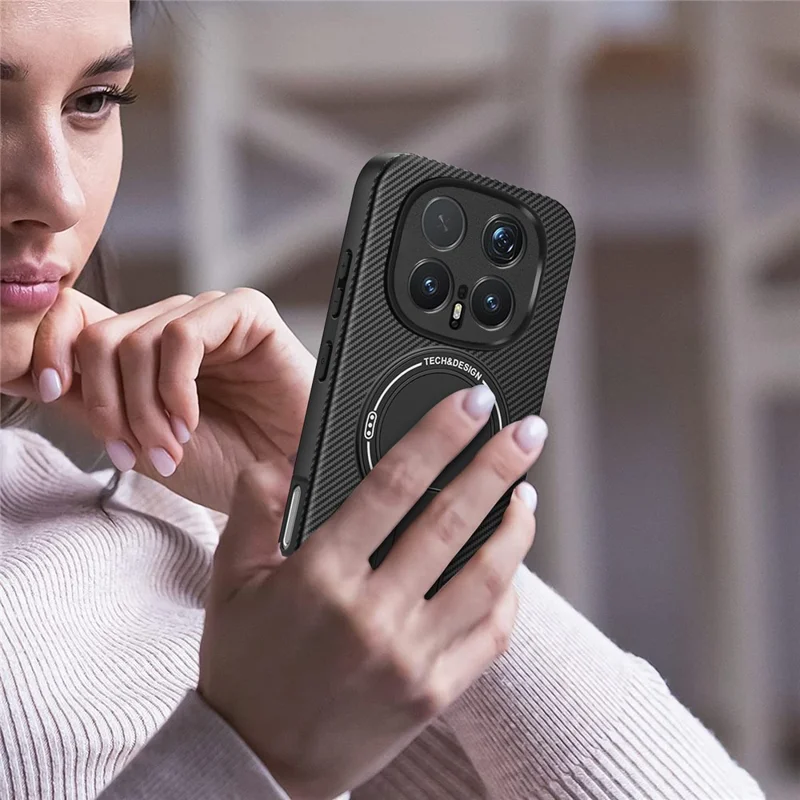 For Honor Magic8 Pro 5G Phone Case Carbon Fiber Texture PC + TPU Phone Cover with Kickstand - Black