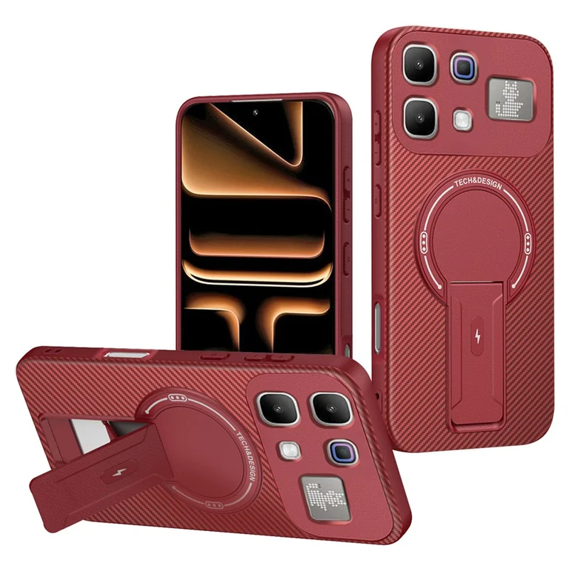 Phone Case For Infinix Note 60 Pro 5G  /  60 5G Carbon Fiber Texture PC + TPU Phone Cover with Kickstand - Red