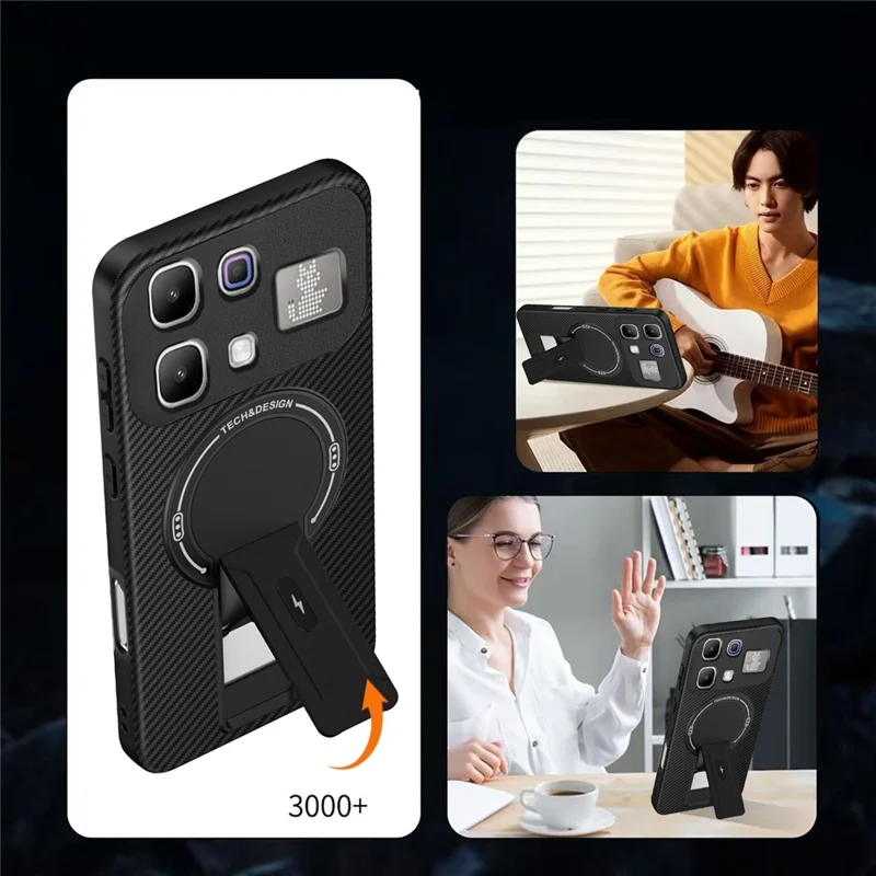 Phone Case For Infinix Note 60 Pro 5G  /  60 5G Carbon Fiber Texture PC + TPU Phone Cover with Kickstand - Red
