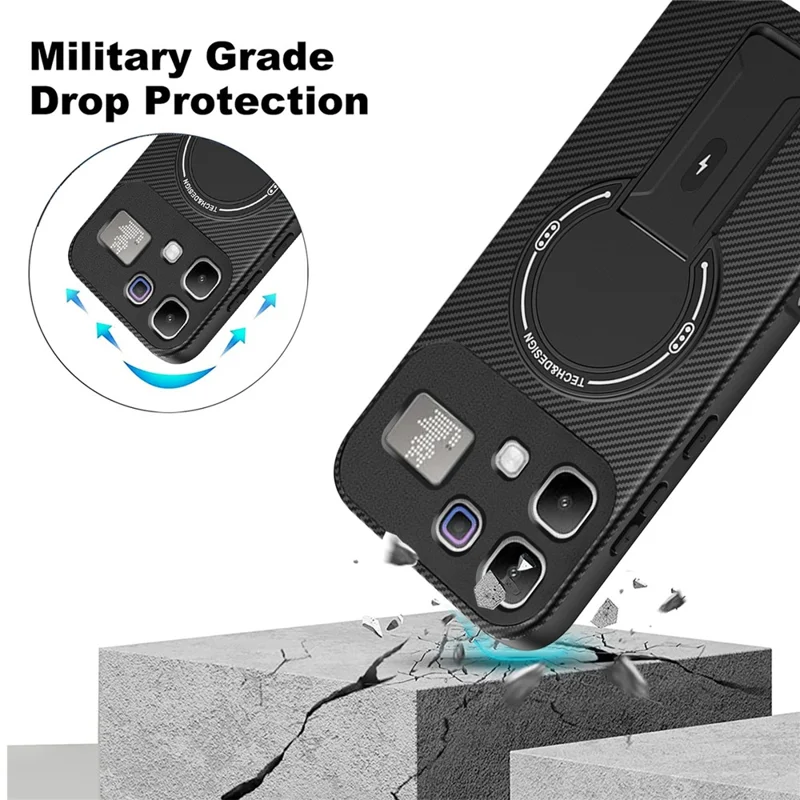 Phone Case For Infinix Note 60 Pro 5G  /  60 5G Carbon Fiber Texture PC + TPU Phone Cover with Kickstand - Red
