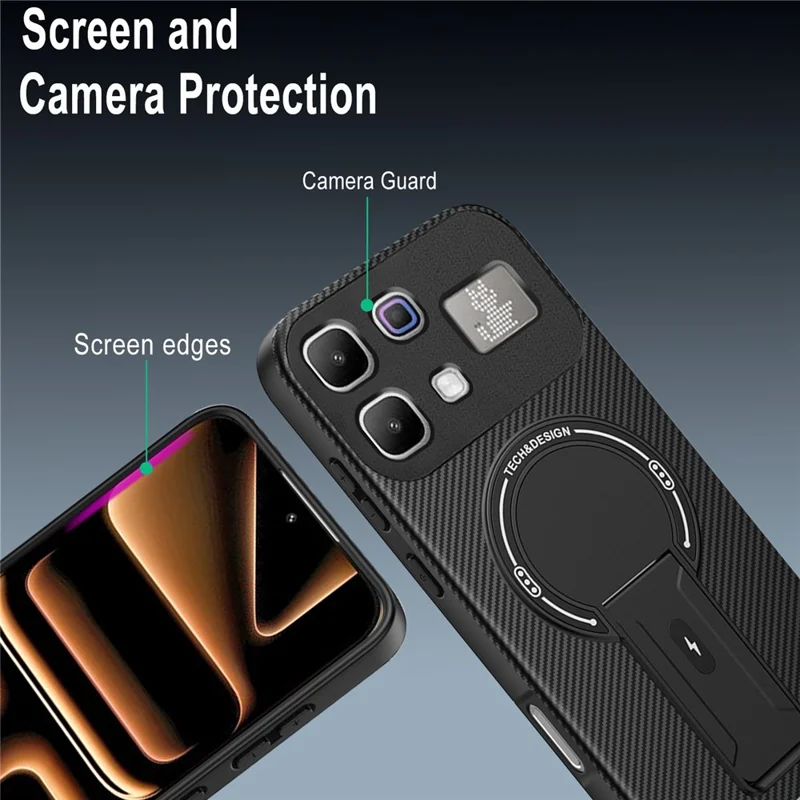 Phone Case For Infinix Note 60 Pro 5G  /  60 5G Carbon Fiber Texture PC + TPU Phone Cover with Kickstand - Red