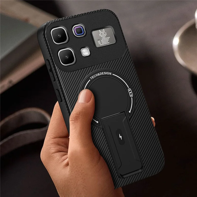Phone Case For Infinix Note 60 Pro 5G  /  60 5G Carbon Fiber Texture PC + TPU Phone Cover with Kickstand - Red
