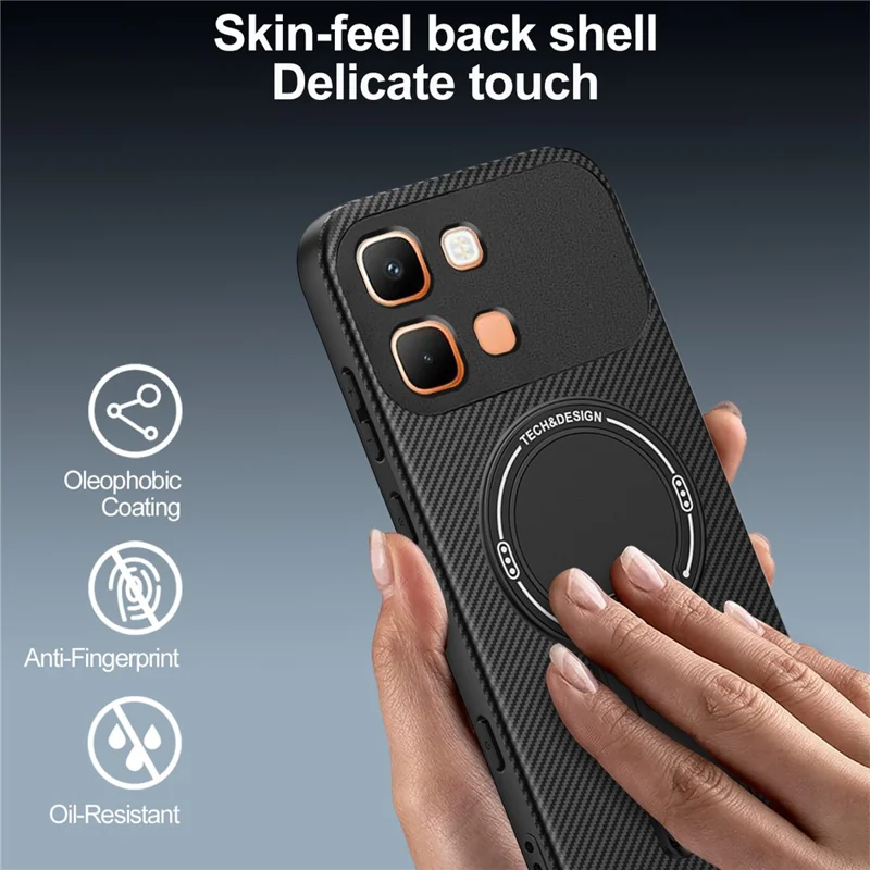 For Infinix Note Edge 5G Phone Case Carbon Fiber Texture PC + TPU Phone Cover with Kickstand - Black