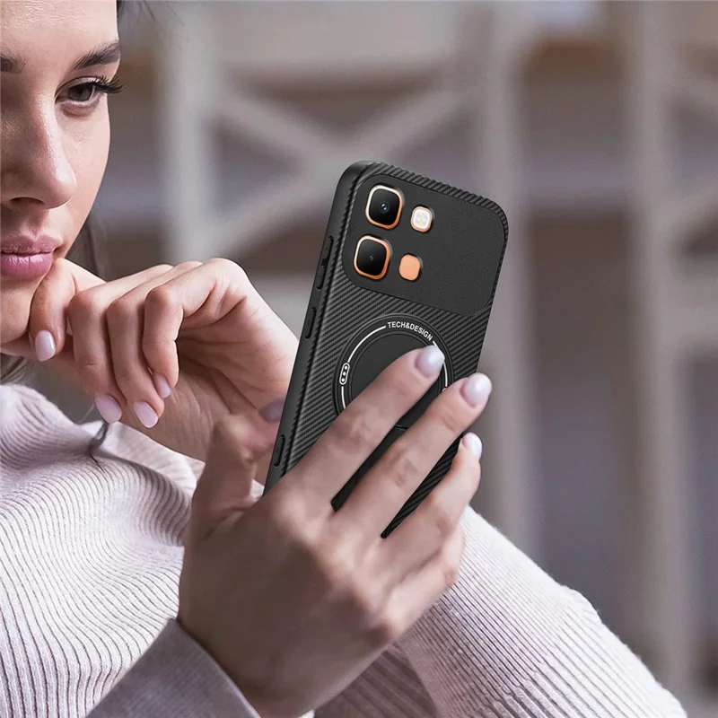 For Infinix Note Edge 5G Phone Case Carbon Fiber Texture PC + TPU Phone Cover with Kickstand - Black