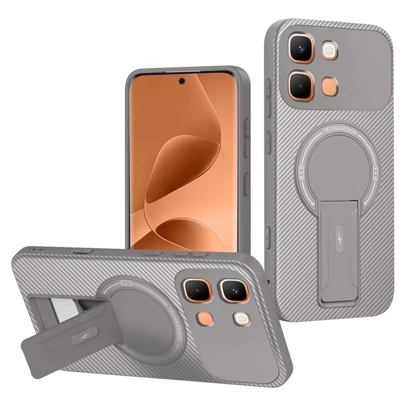 For Infinix Note Edge 5G Phone Case Carbon Fiber Texture PC + TPU Phone Cover with Kickstand - Grey