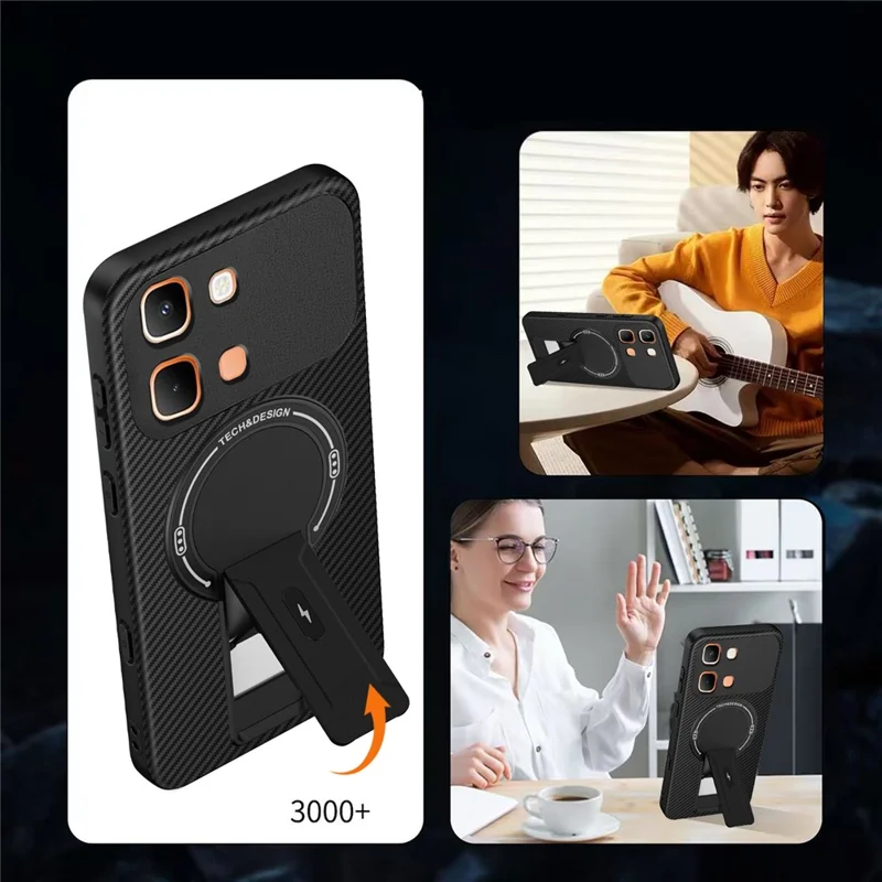 For Infinix Note Edge 5G Phone Case Carbon Fiber Texture PC + TPU Phone Cover with Kickstand - Grey