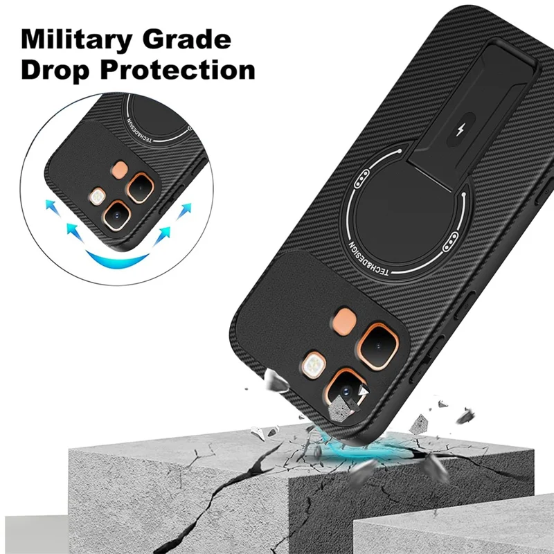 For Infinix Note Edge 5G Phone Case Carbon Fiber Texture PC + TPU Phone Cover with Kickstand - Grey