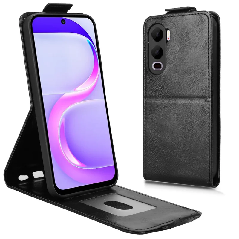 For itel City 200 Stand Case Magnetic Clasp Vertical Flip Leather Phone Cover with Card Holder - Black