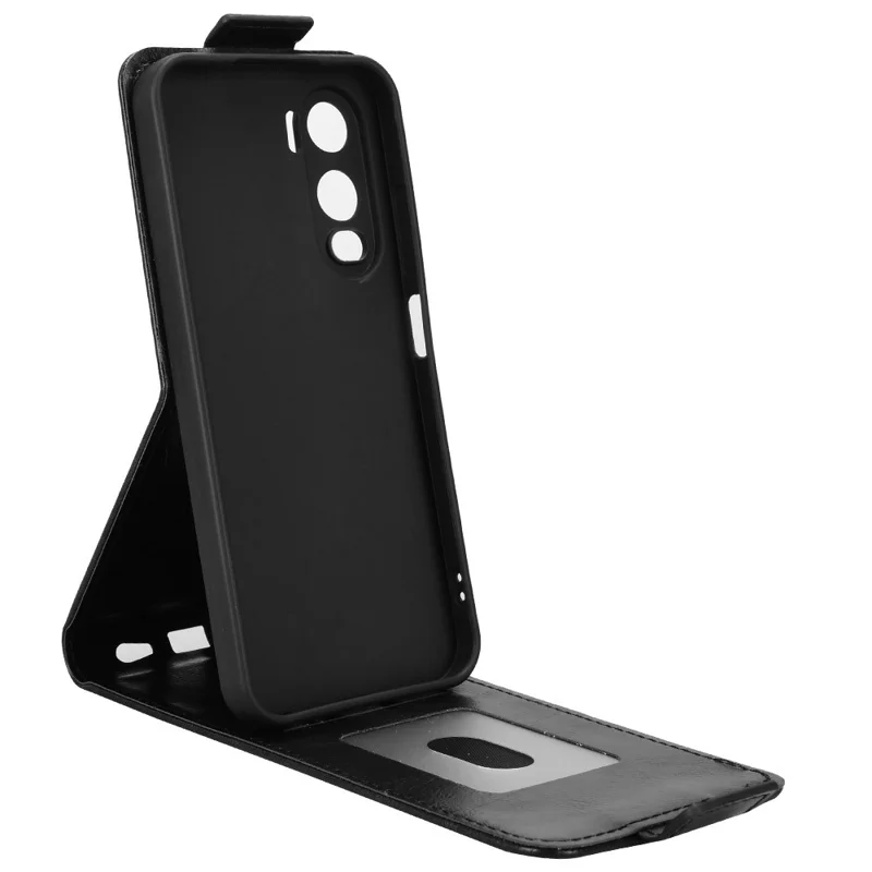 For itel City 200 Stand Case Magnetic Clasp Vertical Flip Leather Phone Cover with Card Holder - Black