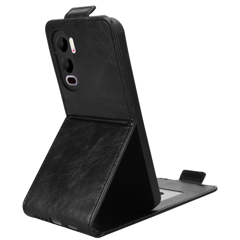 For itel City 200 Stand Case Magnetic Clasp Vertical Flip Leather Phone Cover with Card Holder - Black