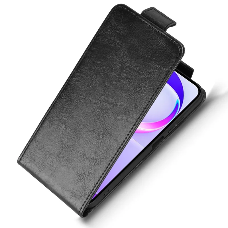 For itel City 200 Stand Case Magnetic Clasp Vertical Flip Leather Phone Cover with Card Holder - Black