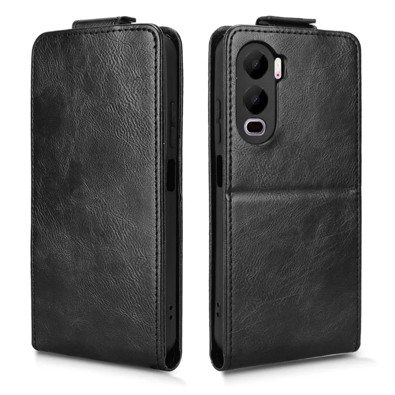 For itel City 200 Stand Case Magnetic Clasp Vertical Flip Leather Phone Cover with Card Holder - Black