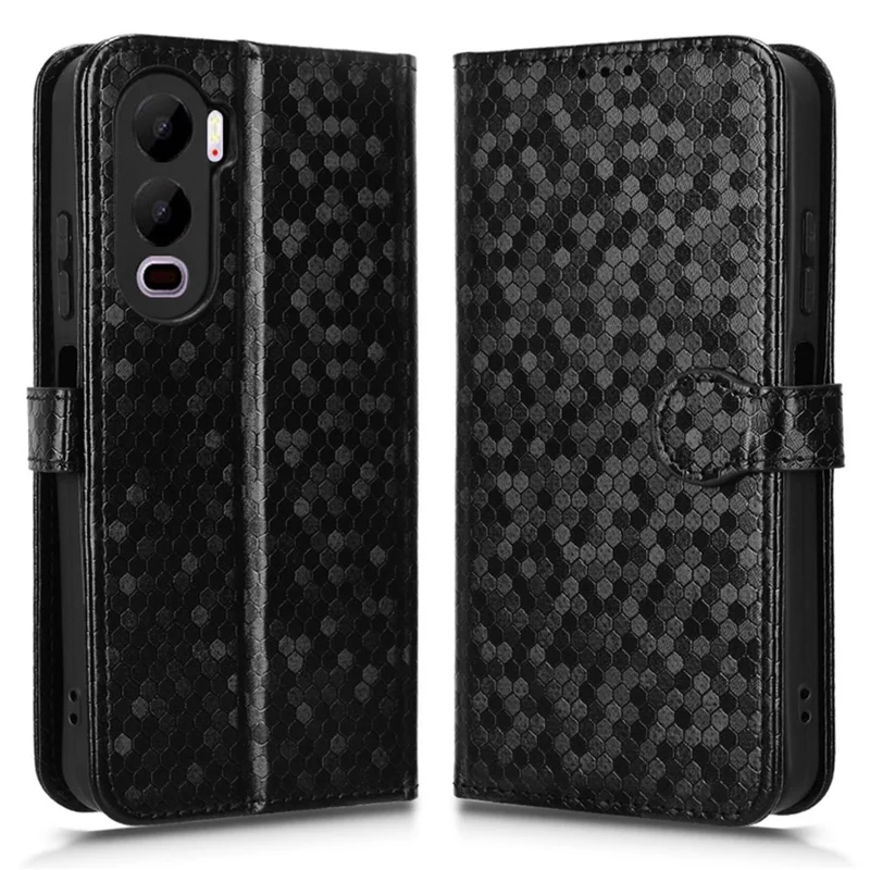 Étui portefeuille pour itel City 200 avec motif à pois, housse en cuir PU avec impression de points, dotée d'une dragonne - Noir