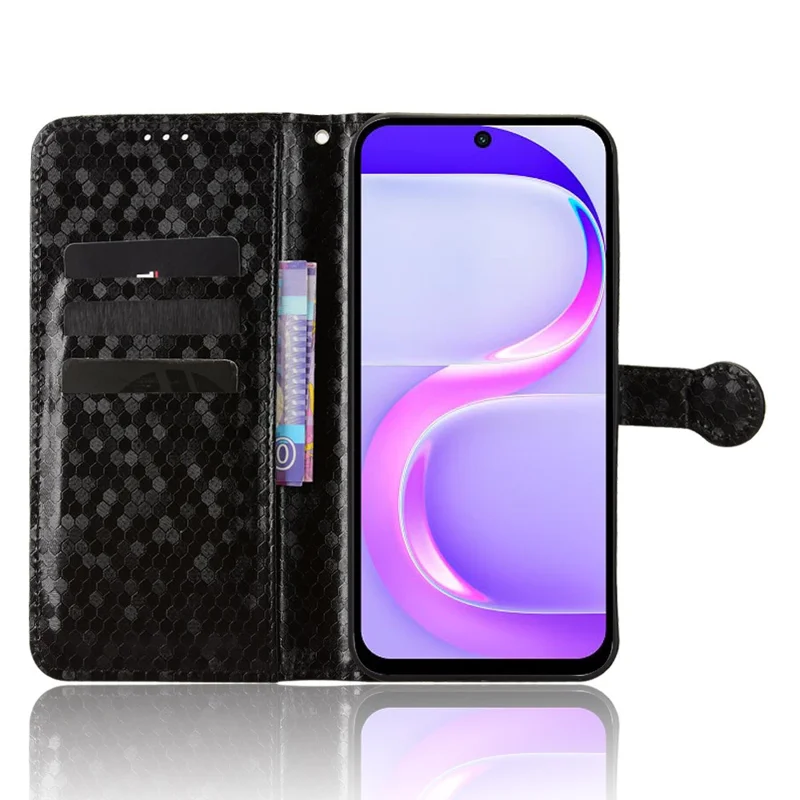 Étui portefeuille pour itel City 200 avec motif à pois, housse en cuir PU avec impression de points, dotée d'une dragonne - Noir