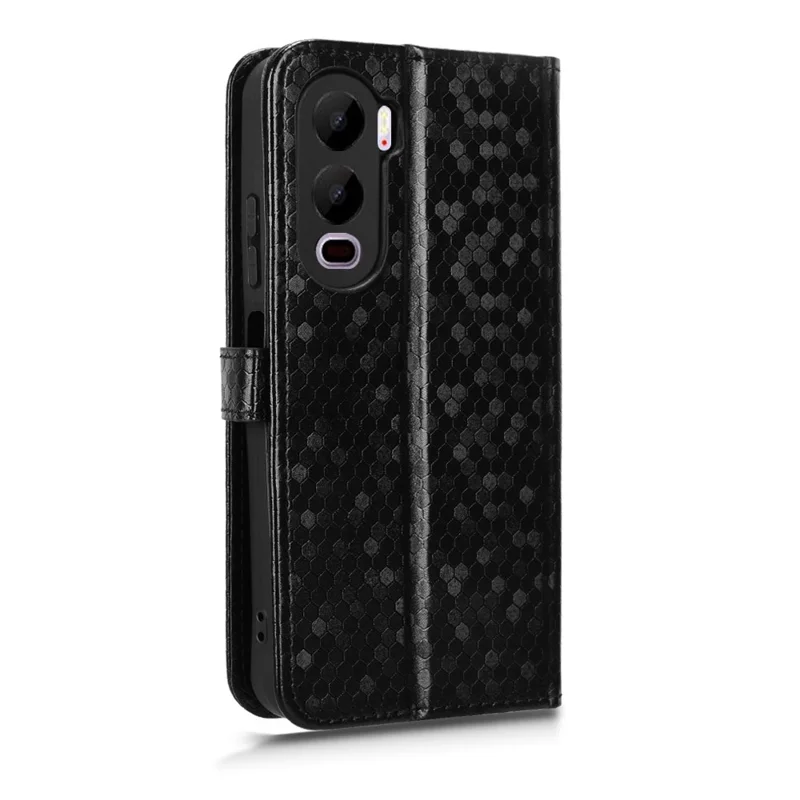 Étui portefeuille pour itel City 200 avec motif à pois, housse en cuir PU avec impression de points, dotée d'une dragonne - Noir