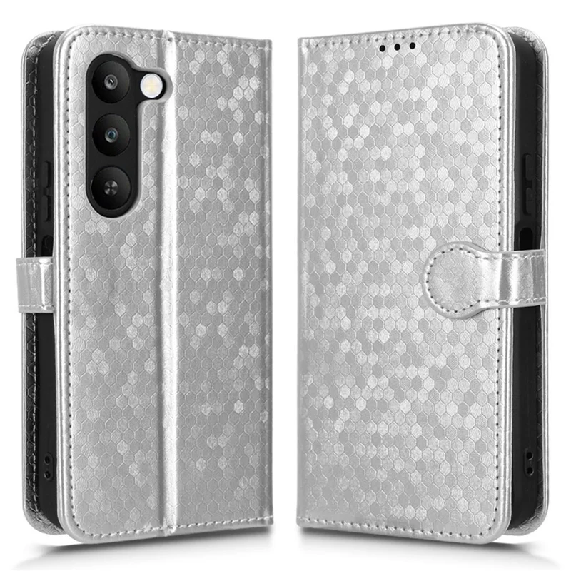 For Realme C83 5G  /  P4 Lite 5G Wallet Case Dot Pattern Imprint PU Leather Phone Cover with Wrist Strap - Silver