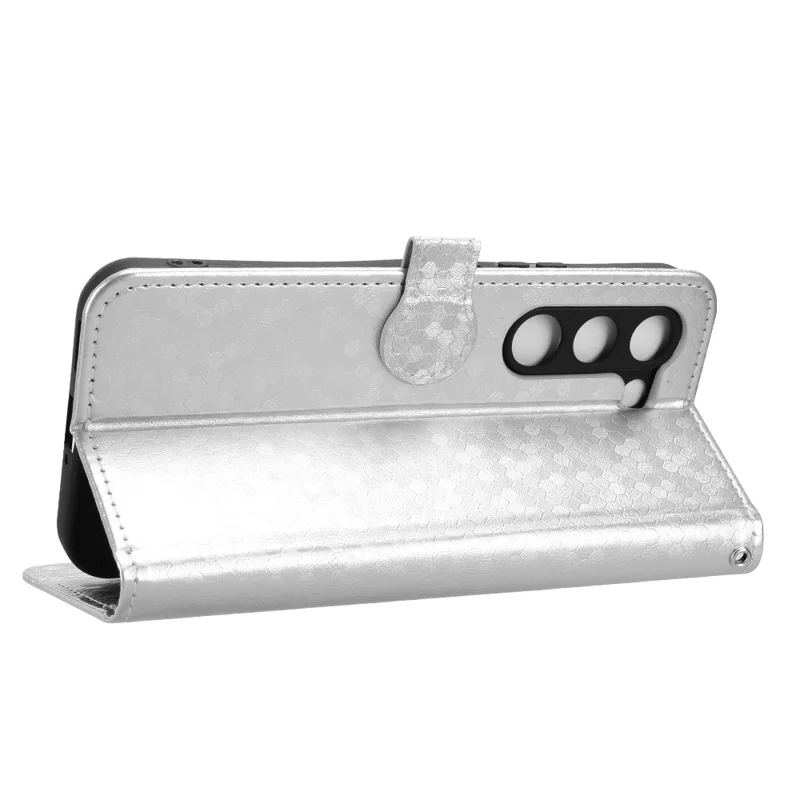 For Realme C83 5G  /  P4 Lite 5G Wallet Case Dot Pattern Imprint PU Leather Phone Cover with Wrist Strap - Silver