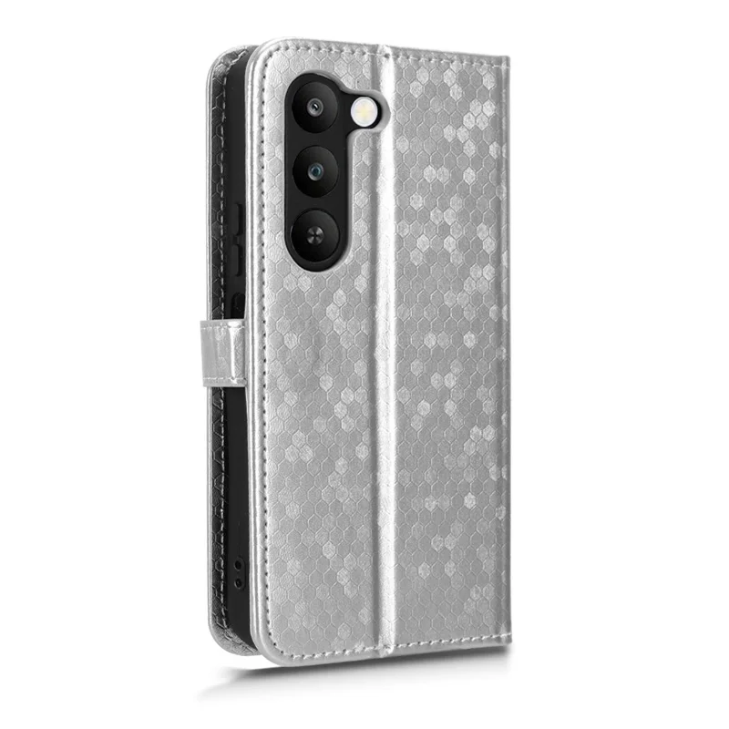 For Realme C83 5G  /  P4 Lite 5G Wallet Case Dot Pattern Imprint PU Leather Phone Cover with Wrist Strap - Silver