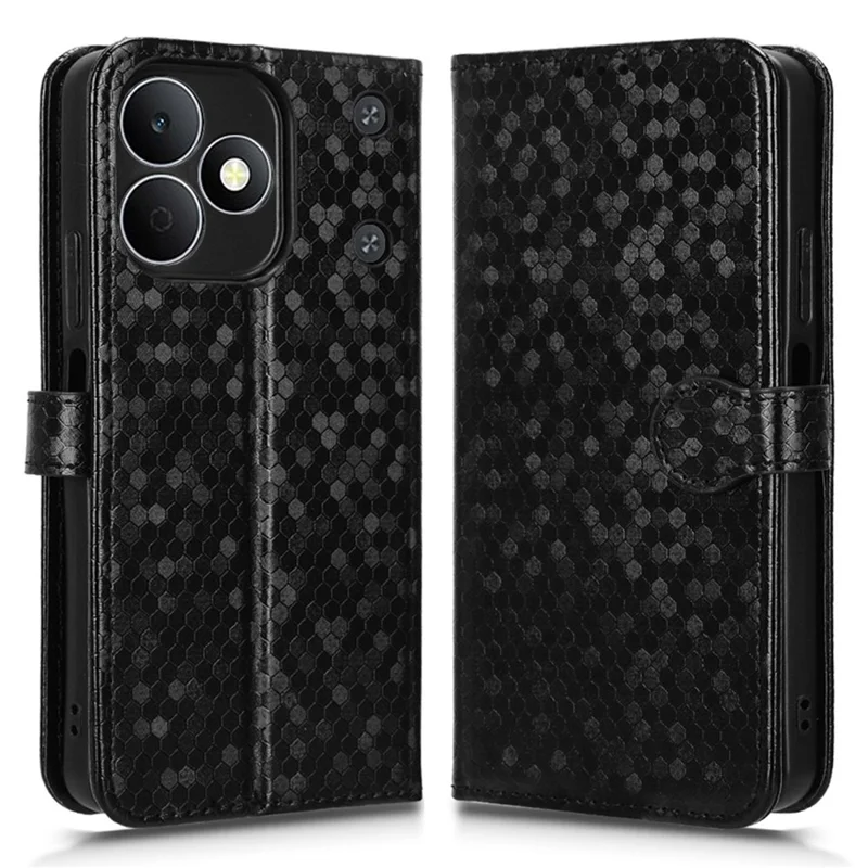 Capa Carteira para Realme Note 80 4G com Estampa de Padrão de Pontos, Capa de Telefone em Couro PU com Alça de Pulso - Preto
