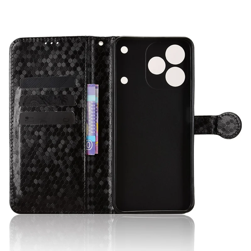 Capa Carteira para Realme Note 80 4G com Estampa de Padrão de Pontos, Capa de Telefone em Couro PU com Alça de Pulso - Preto