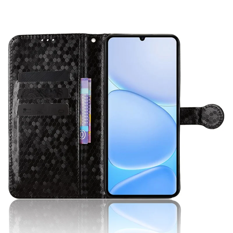 Capa Carteira para Realme Note 80 4G com Estampa de Padrão de Pontos, Capa de Telefone em Couro PU com Alça de Pulso - Preto
