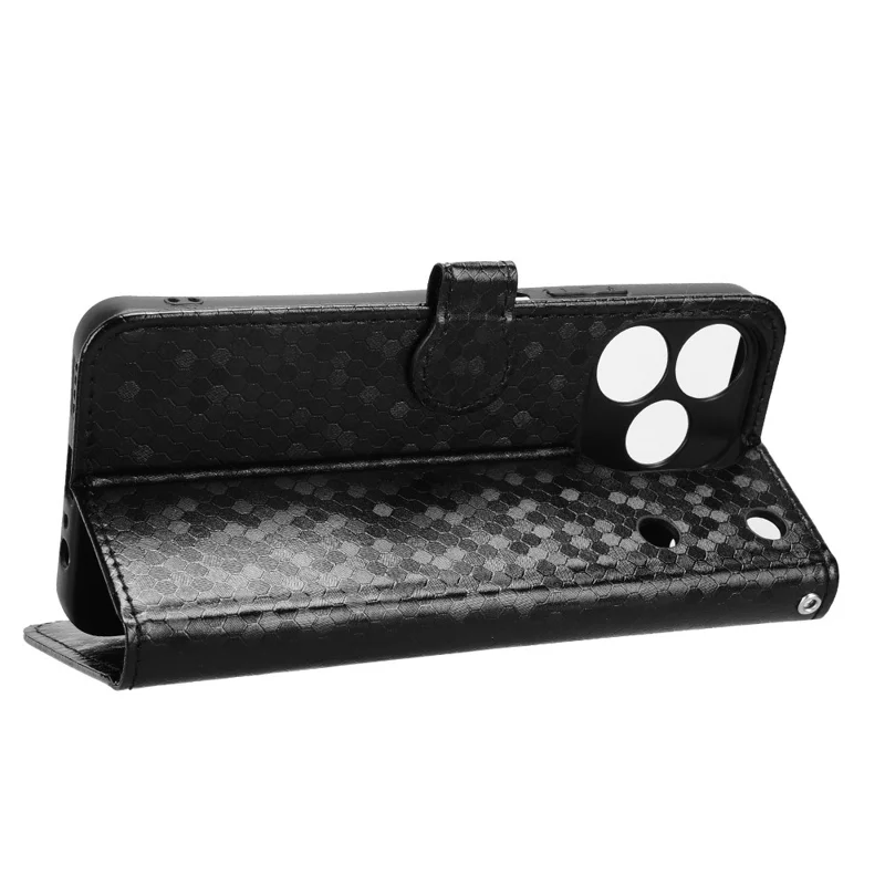 Capa Carteira para Realme Note 80 4G com Estampa de Padrão de Pontos, Capa de Telefone em Couro PU com Alça de Pulso - Preto