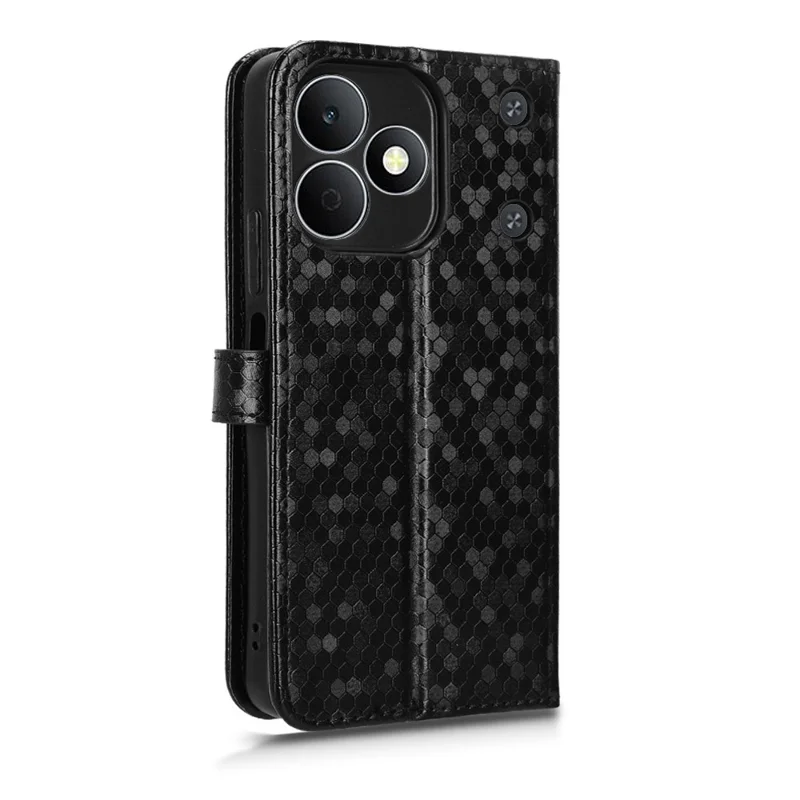 Capa Carteira para Realme Note 80 4G com Estampa de Padrão de Pontos, Capa de Telefone em Couro PU com Alça de Pulso - Preto