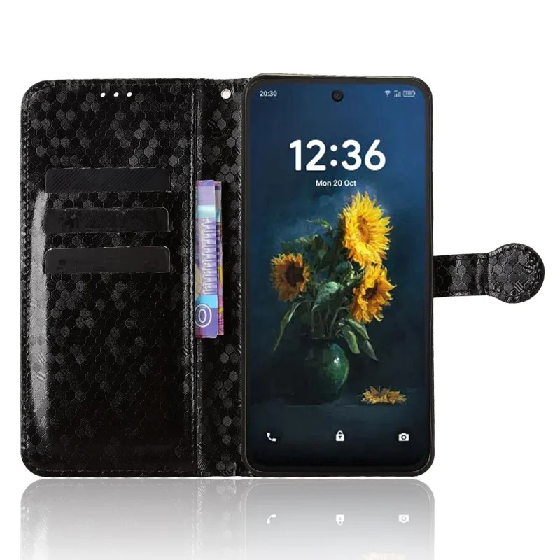 Чехол-кошелек для TCL NxtPaper 70 Pro 5G с узором из точек, чехол из искусственной кожи PU с наплечным ремешком — черный