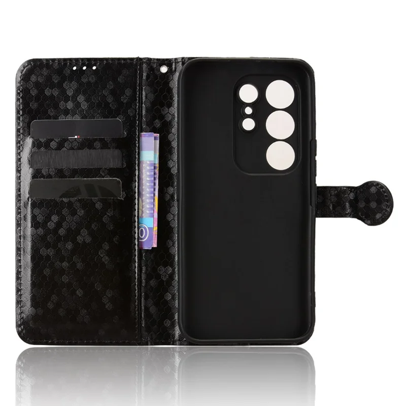For TECNO Camon 50 Pro 4G Wallet Case Dot Pattern Imprint PU Leather Phone Cover with Wrist Strap - Black