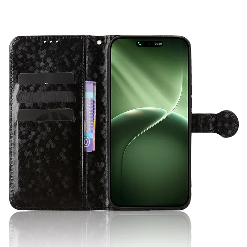 For TECNO Camon 50 Pro 4G Wallet Case Dot Pattern Imprint PU Leather Phone Cover with Wrist Strap - Black