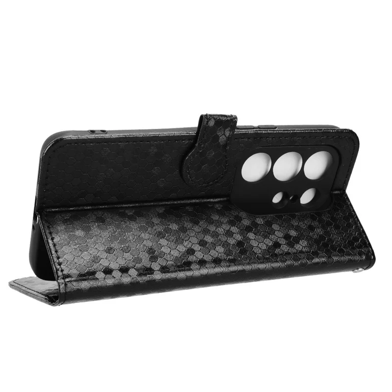 For TECNO Camon 50 Pro 4G Wallet Case Dot Pattern Imprint PU Leather Phone Cover with Wrist Strap - Black