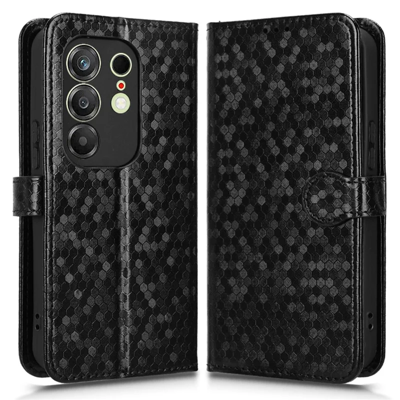 For TECNO Camon 50 4G Wallet Case Dot Pattern Imprint PU Leather Phone Cover with Wrist Strap - Black
