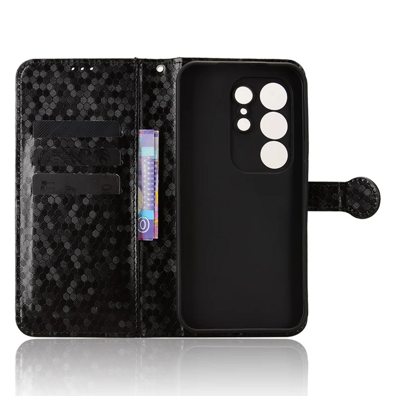 For TECNO Camon 50 4G Wallet Case Dot Pattern Imprint PU Leather Phone Cover with Wrist Strap - Black