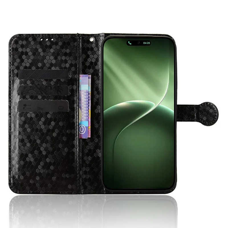 For TECNO Camon 50 4G Wallet Case Dot Pattern Imprint PU Leather Phone Cover with Wrist Strap - Black