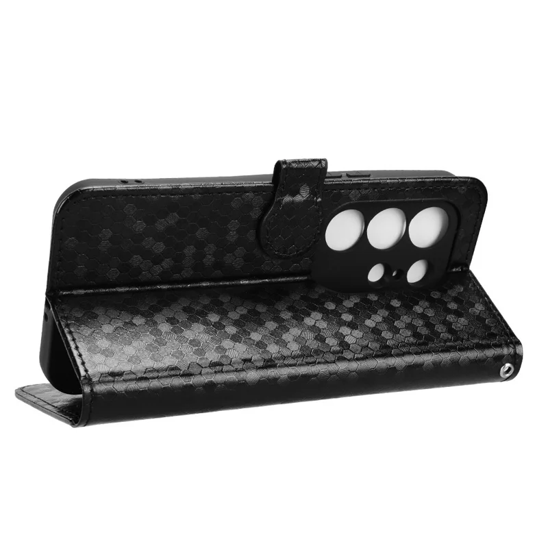 For TECNO Camon 50 4G Wallet Case Dot Pattern Imprint PU Leather Phone Cover with Wrist Strap - Black