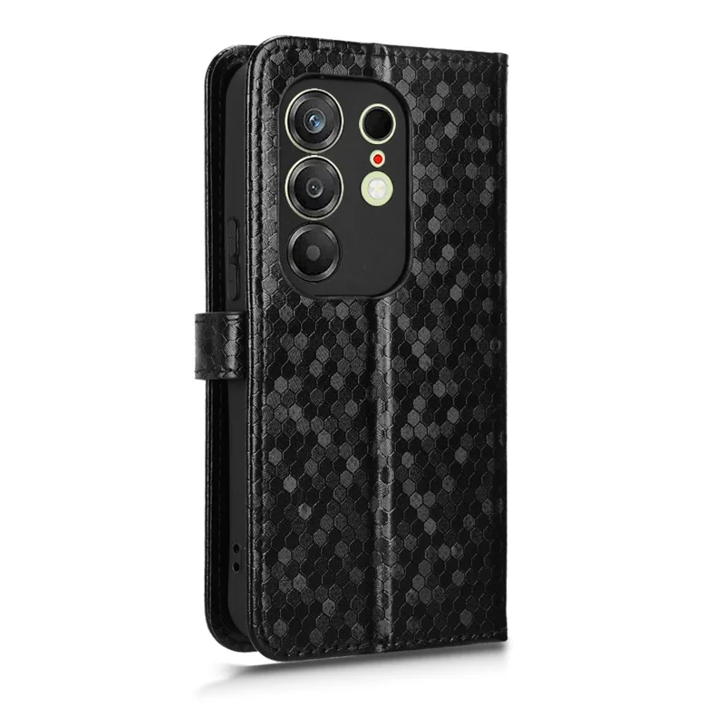 For TECNO Camon 50 4G Wallet Case Dot Pattern Imprint PU Leather Phone Cover with Wrist Strap - Black