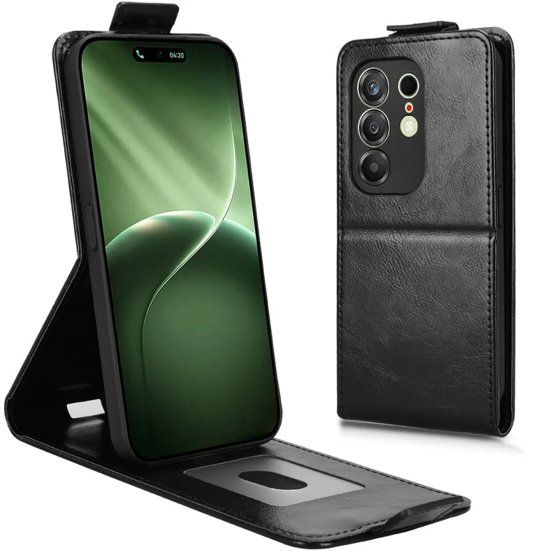 For TECNO Camon 50 4G Stand Case Magnetic Clasp Vertical Flip Leather Phone Cover with Card Holder - Black