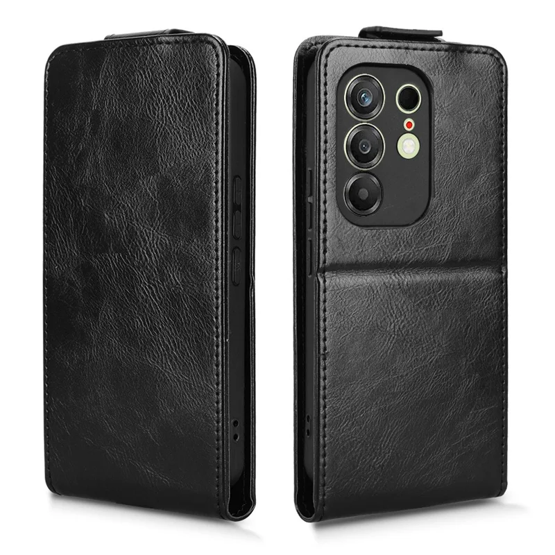 For TECNO Camon 50 4G Stand Case Magnetic Clasp Vertical Flip Leather Phone Cover with Card Holder - Black