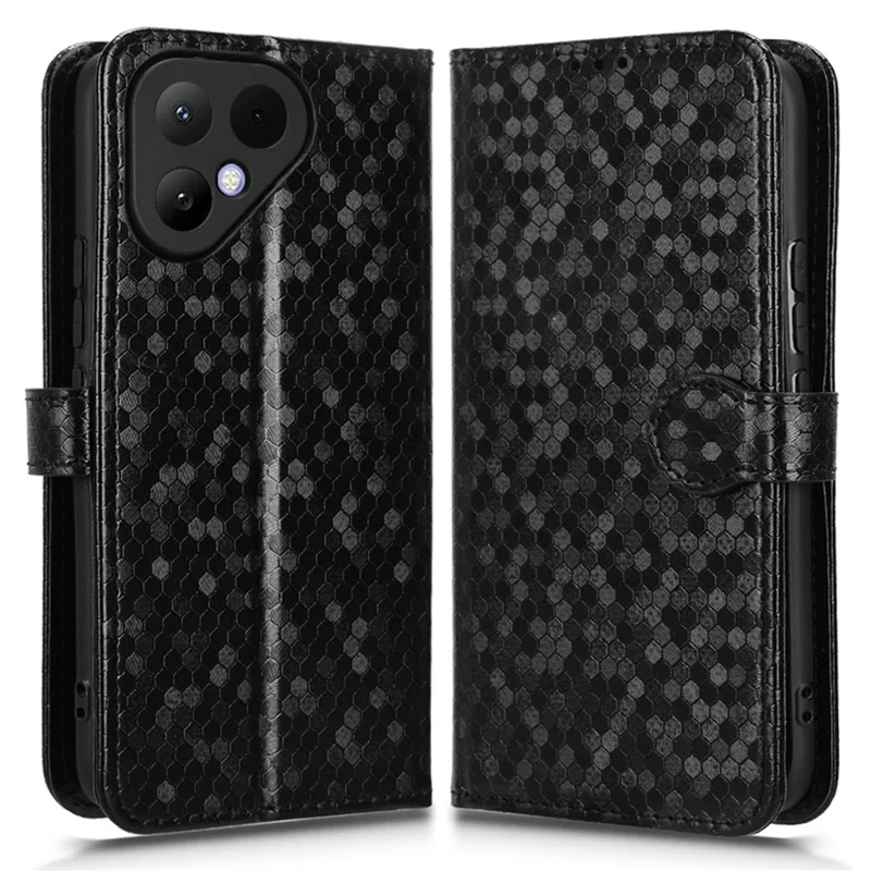 For TECNO Pova Curve 2 5G Wallet Case Dot Pattern Imprint PU Leather Phone Cover with Wrist Strap - Black