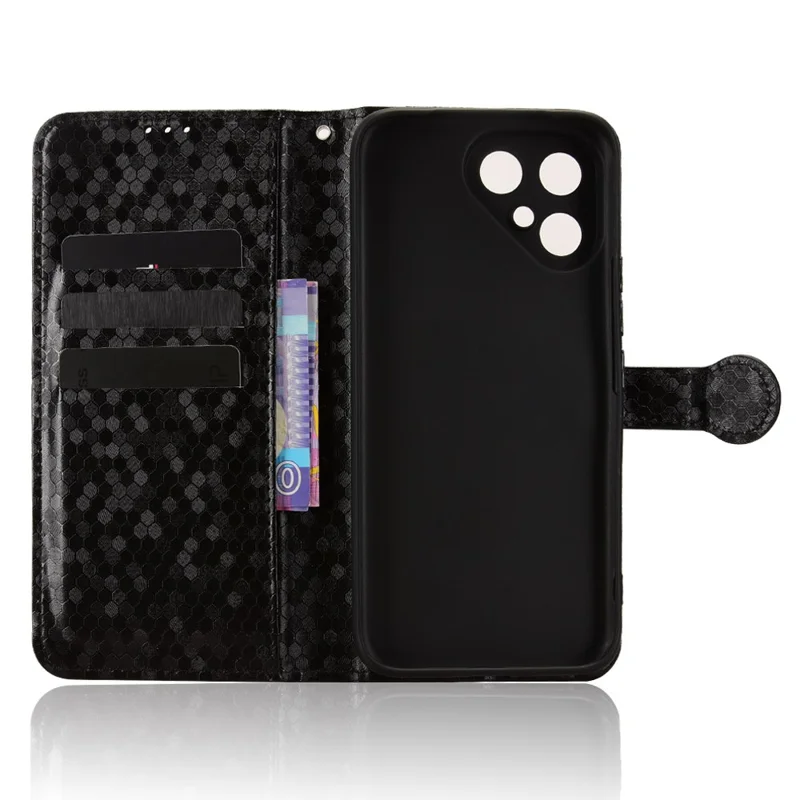 For TECNO Pova Curve 2 5G Wallet Case Dot Pattern Imprint PU Leather Phone Cover with Wrist Strap - Black