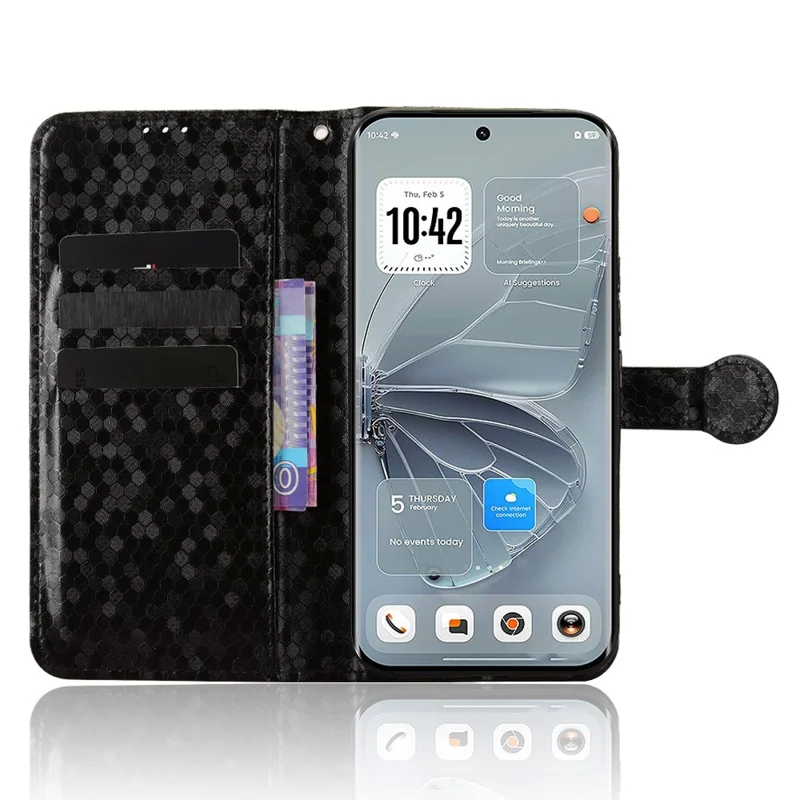 For TECNO Pova Curve 2 5G Wallet Case Dot Pattern Imprint PU Leather Phone Cover with Wrist Strap - Black