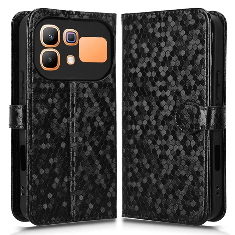 Étui portefeuille pour Infinix Note 60 5G / Note 60 Pro 5G avec motif à pois, housse en cuir PU avec dragonne - Noir