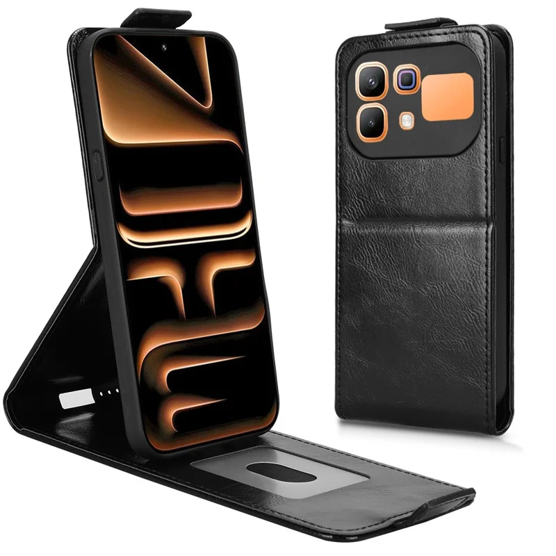 Stand Case For Infinix Note 60 5G  /  60 Pro 5G Magnetic Clasp Vertical Flip Leather Phone Cover with Card Holder - Black