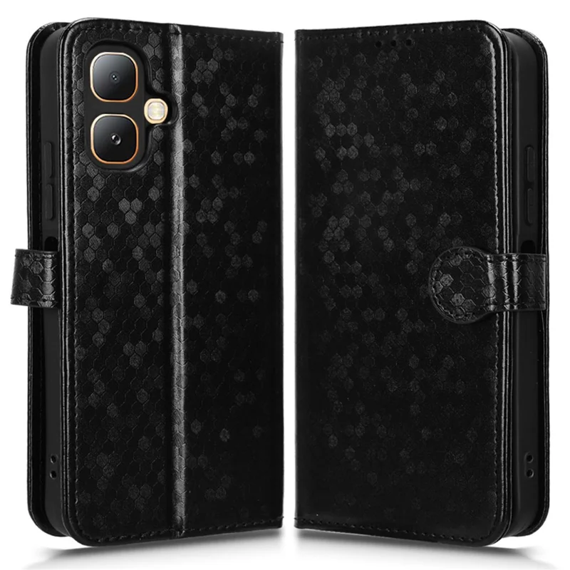 Étui portefeuille pour Infinix Smart 20 4G avec motif à pois, housse en cuir PU avec dragonne - Noir