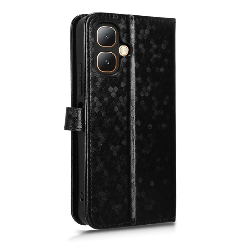 Étui portefeuille pour Infinix Smart 20 4G avec motif à pois, housse en cuir PU avec dragonne - Noir